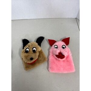 Vintage Sheram Puppets Inc Dog and Pig Plush Hand Puppets Faux Fur Made in USA